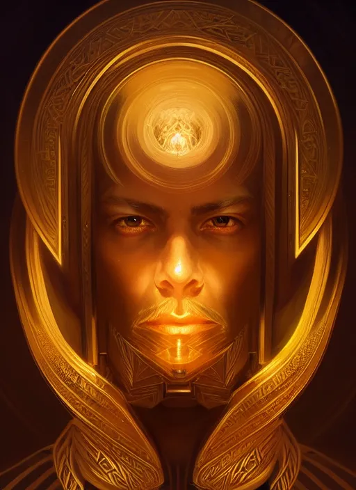 Image similar to symmetry!! portrait of male wizard, high fantasy, golden ratio, glowing lights!! intricate, elegant, highly detailed, digital painting, artstation, concept art, smooth, sharp focus, illustration, art by artgerm and greg rutkowski and alphonse mucha, 4 k