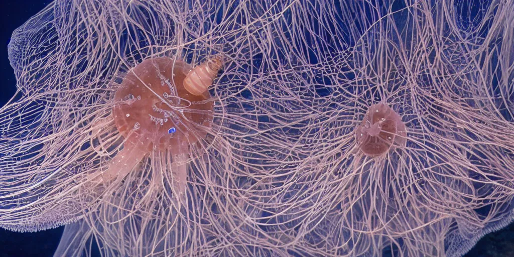 Image similar to a highly detailed underwater jellyfish with fiber optics as tentacles electrically shocking the water creating subtle waves and microscopic explosions