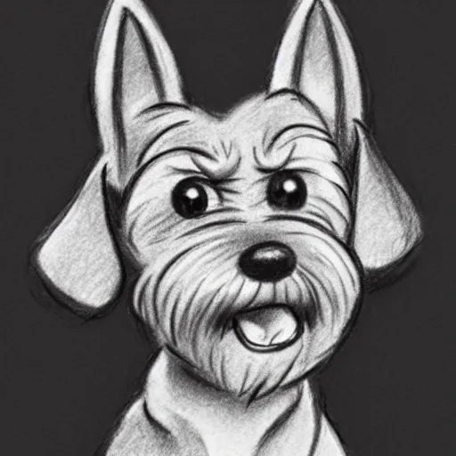 Image similar to milt kahl pencil sketch of happy mini schnauzer