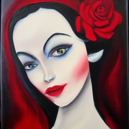 Prompt: snow white and rose red, oil painting