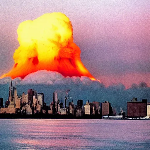 Image similar to photo of a nuclear explosion in new york in the year 1 9 8 9, color picture