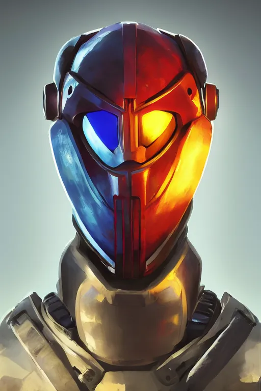 Image similar to epic mask helmet robot ninja portrait stylized as fornite style game design fanart by concept artist gervasio canda, behance hd by jesper ejsing, by rhads, makoto shinkai and lois van baarle, ilya kuvshinov, rossdraws global illumination radiating a glowing aura global illumination ray tracing hdr render in unreal engine 5