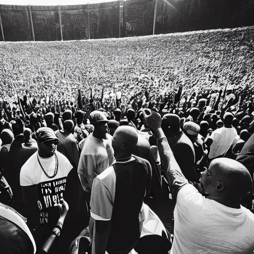 Prompt: vintage photograph of Kanye West speaking at the Million Man March, Sigma 40mm, portrait, black and white