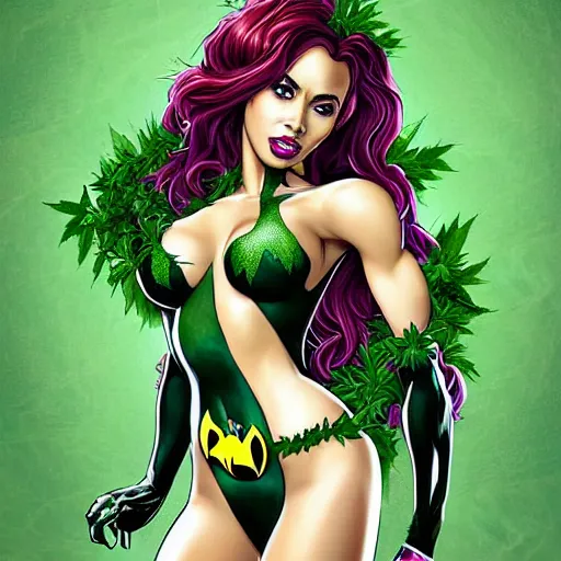 Prompt: Digital Painting of Brittany Renner as Poison Ivy binding Batman played by Michael B. Jordan with vines :9, Marijuana, Smoke, 50 shades, accentuated hips, Smoking, Matte Painting, Rude, lewd, riske, Vibrant, Epic Level of Detail, Arte Lowbrow style, The Birth of Rockin jelly Bean book, :6, by James gilleard + Rockin Jelly Bean + frank frazetta + ilya repin, :9 detailed face: 8