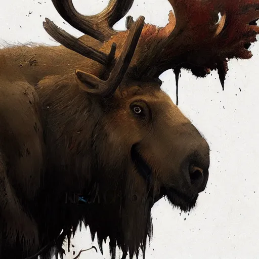 Image similar to hairy barbarian with moose head by greg rutkowski