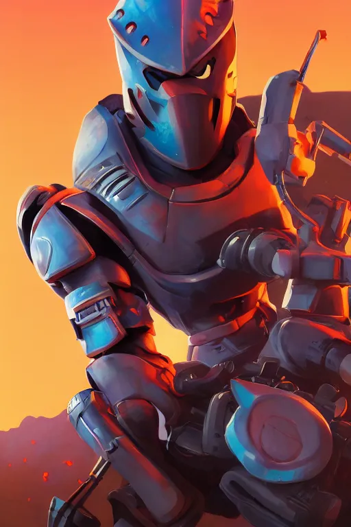 Image similar to epic mask helmet robot ninja portrait stylized as fornite style game design fanart by concept artist gervasio canda, behance hd by jesper ejsing, by rhads, makoto shinkai and lois van baarle, ilya kuvshinov, rossdraws global illumination radiating a glowing aura global illumination ray tracing hdr render in unreal engine 5