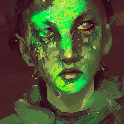 Prompt: green oblong stone with three shiny black eyes, by Ismail Inceoglu, digital art, detailed, glossy, vibrant, brushstrokes, arcane, 4K