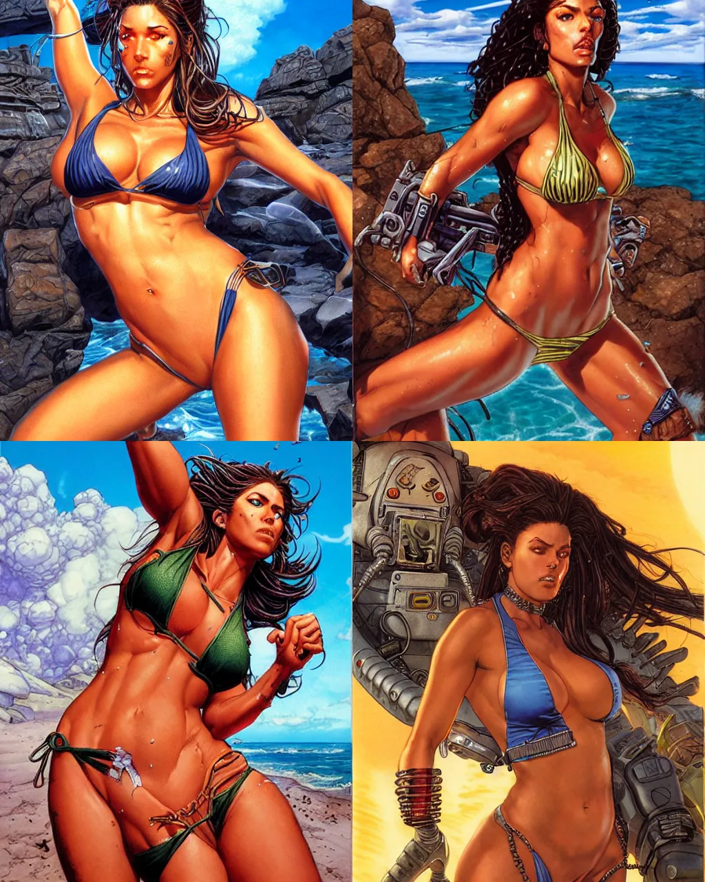 Prompt: portrait, loba andrade!!! from apex legends wearing a bikini, by greg staples and jeff easley, alluring, sexy, hyperrealistic, intricate, hot summer day, sunlight, soft lighting, detailed