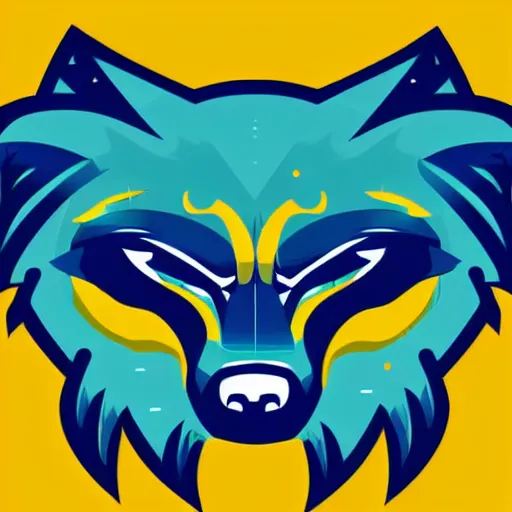 Prompt: a nice beautiful e-sports logo of a howling wolf with full moon, svg vector, blue and yellow, flat colors