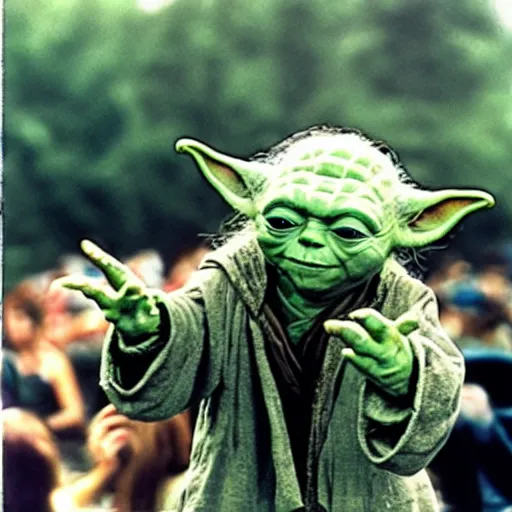 Image similar to yoda performing at woodstock