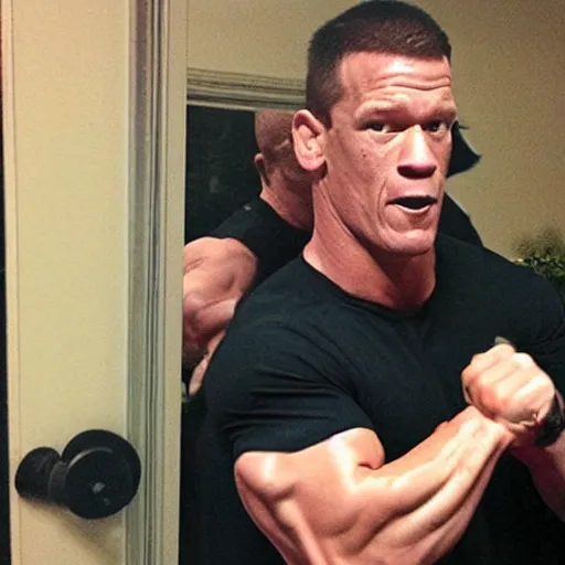 Prompt: John Cena smashing a mirror