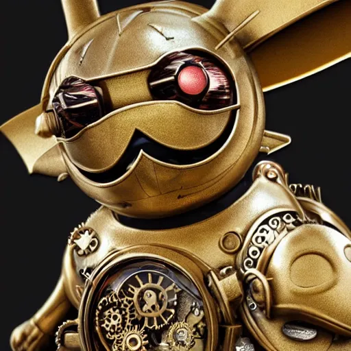 Prompt: A steampunk Pikachu made from ornate engraved full plate armor and watch gears and several jewels, macro shot by Justin Gerard, unreal engine, detailed, intricate, physically based rendering