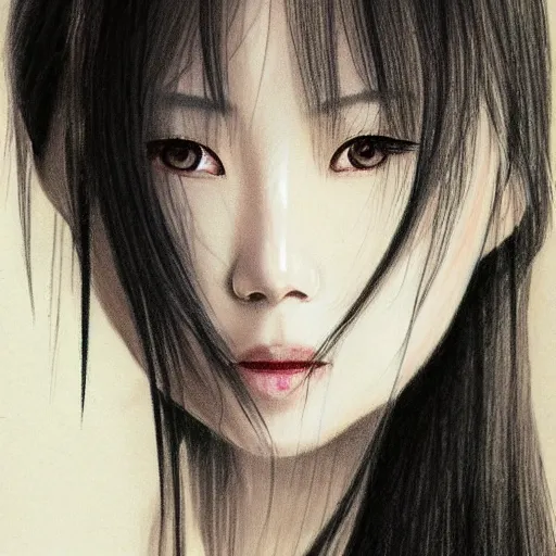 Image similar to a drawing of a woman looks like chinese actress fan b ingbing, with long white hair, a character portrait by yoshitaka amano, featured on pixiv, fantasy art, official art, androgynous, anime