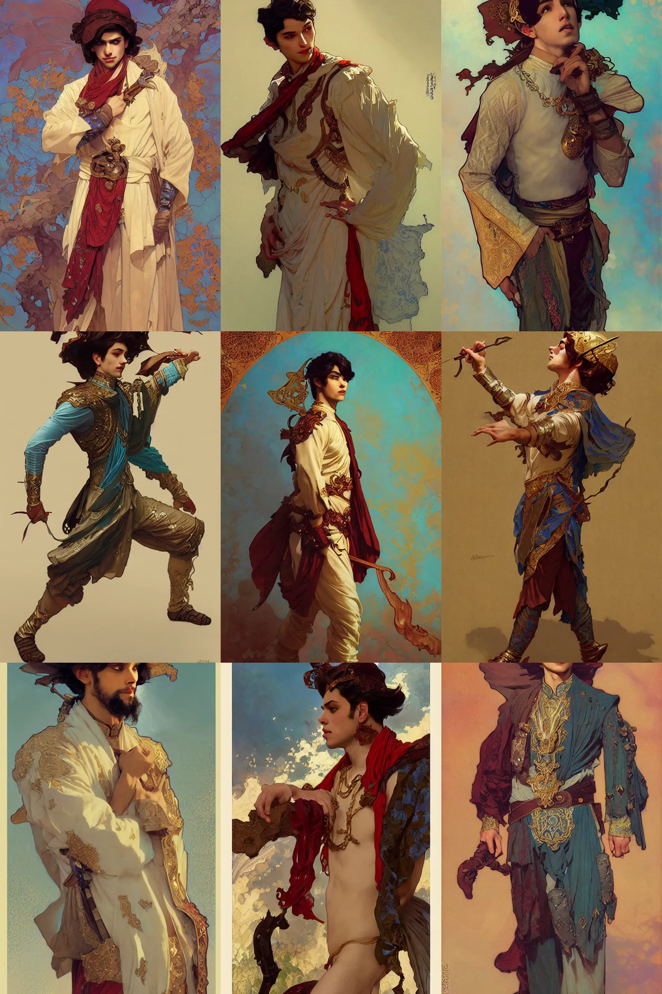 Image similar to young male, persian costume, fantasy, smooth, art by joseph leyendecker, peter mohrbacher, ruan jia, marc simonetti, ayami kojima, cedric peyravernay, alphonse mucha, victo ngai