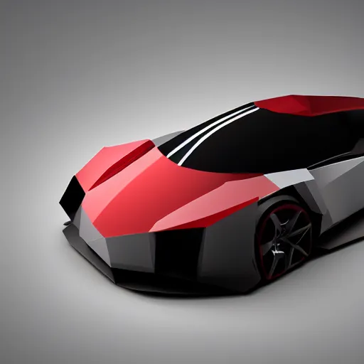 Image similar to a low poly object of a single sport car positioned in the center of the image on the white background