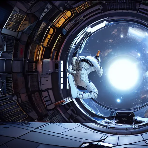 Prompt: astronauts walking through a space portal with the spaceship in the background, photorealistic, ultra - detailed, 4 k high resolution, hdr shot, unreal engine rendering 4 k