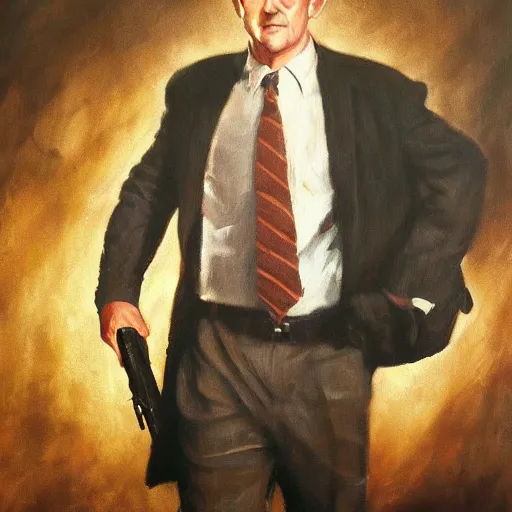 Image similar to ultra realistic portrait painting of simon skinner from hot fuzz, art by frank frazetta, 4 k, ultra realistic, highly detailed, epic lighting