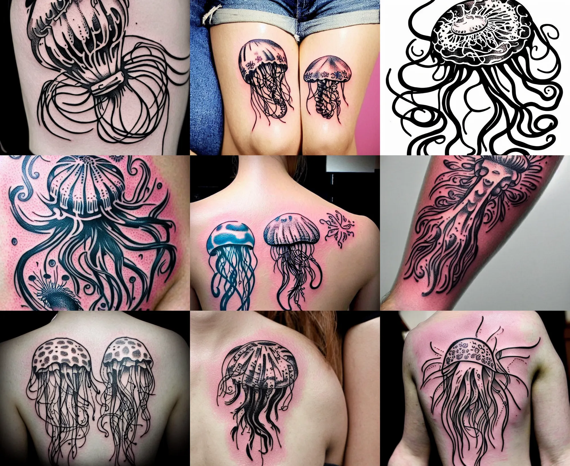 Prompt: detailed amazing floral tattoo stencil of a small cute jellyfish