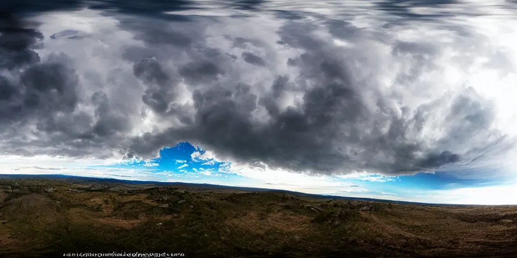 Image similar to epic clouds shot in 3 6 0 degres, hyper realistic, cinematographic lighting