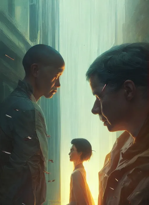 Prompt: the rule of two, photorealistic movie still by michael komarck, greg rutkowski, victo ngai, artgerm, willem claesz heda and j. dickenson