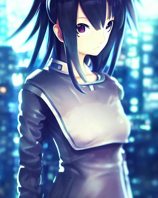 Image similar to portrait of anime girl in mechanic armor in night tokyo by makoto sinkai, perfect face, fine details