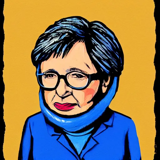 Prompt: illustration of michelle bachelet in the style of oliver jeffers