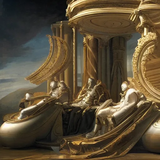 Prompt: sci-fi car dynamic organic forms and wall structure in the coronation of napoleon painting by Jacques-Louis David ceramic metal material shiny gloss water reflections search pinterest keyshot product render 4k