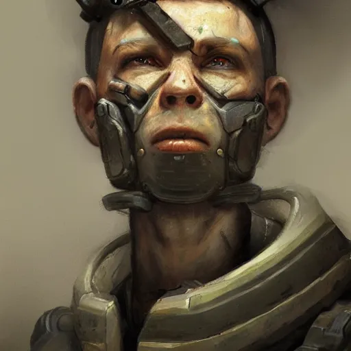 Prompt: a portrait painting of a combine soldier from half - life 2 videogame, realistic, detailed, concept art, in the style of greg rutkowski,