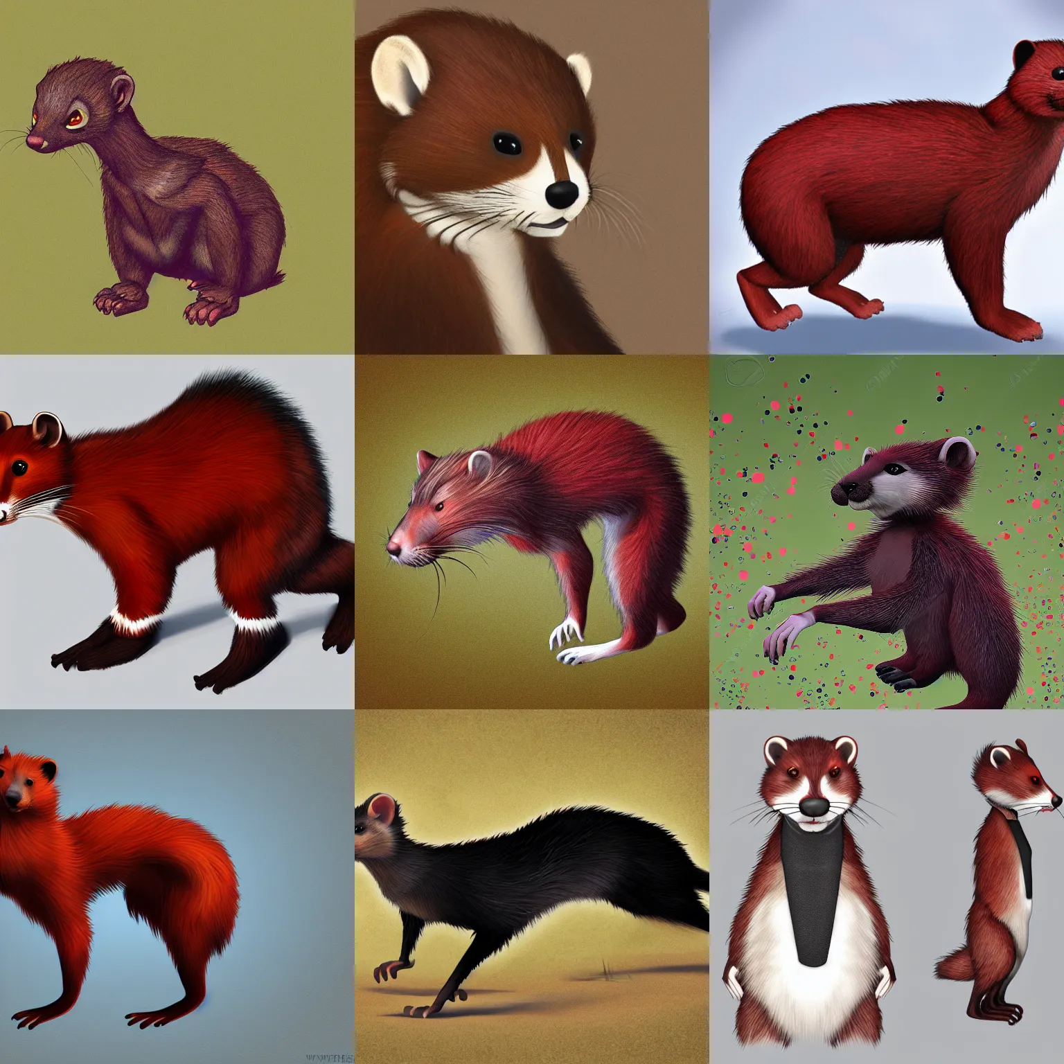 Prompt: photorealistic, body furred redblack male weasel, fursona