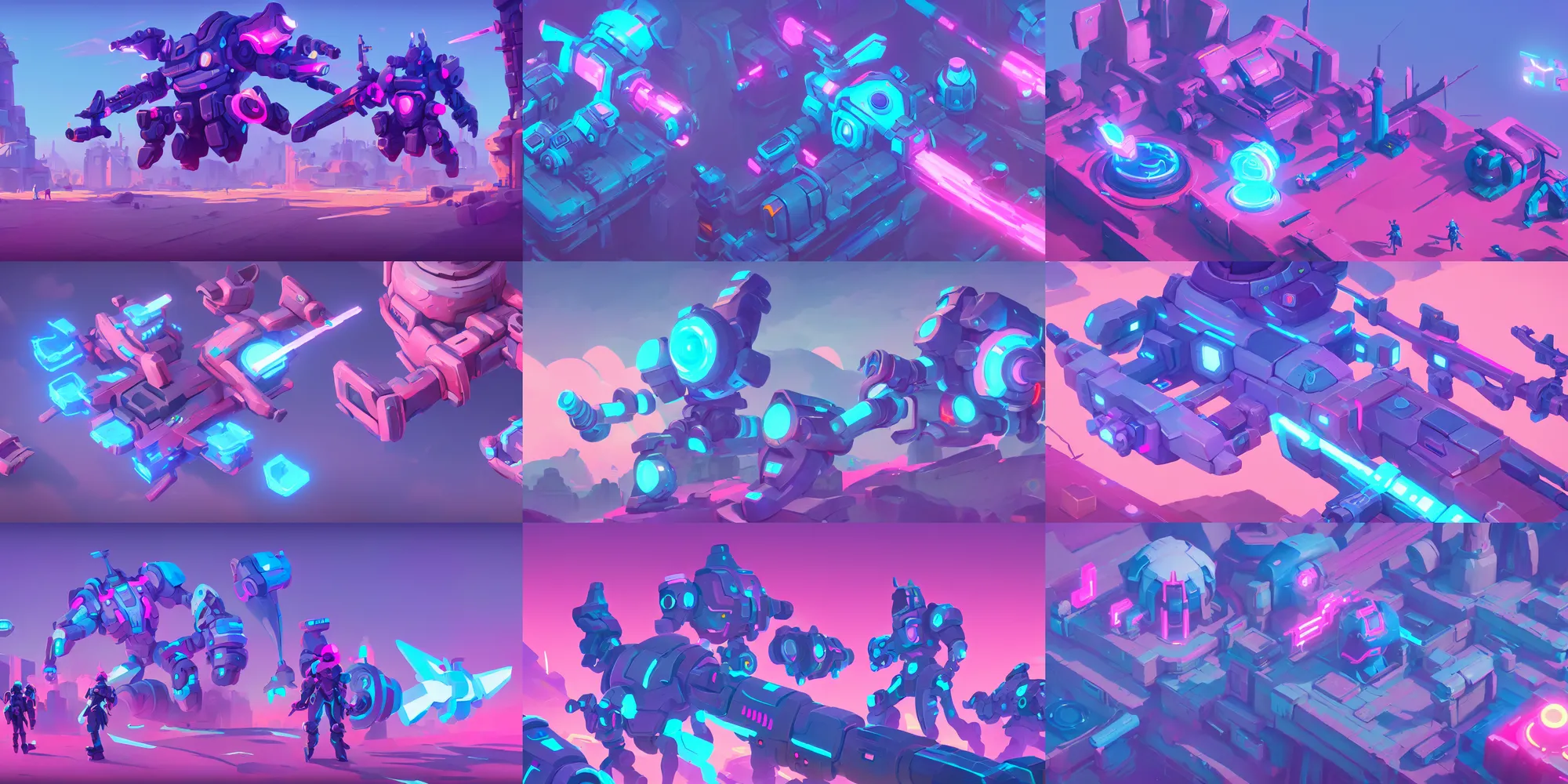 Prompt: game asset of beeple daily render, in gouache detailed paintings, props, stylized, 2 d sprites, kitbash, arcane, overwatch, blue and pink color scheme, 8 k, close up