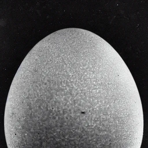 Image similar to an early 1 9 0 0 s photograph of a cracked luminescent alien egg on the beach, moonlight, at nighttime,