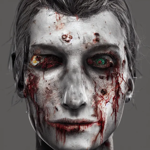 Image similar to hyper realistic portrait zombie cinematic, full head and shoulders, redshift, vray, octane