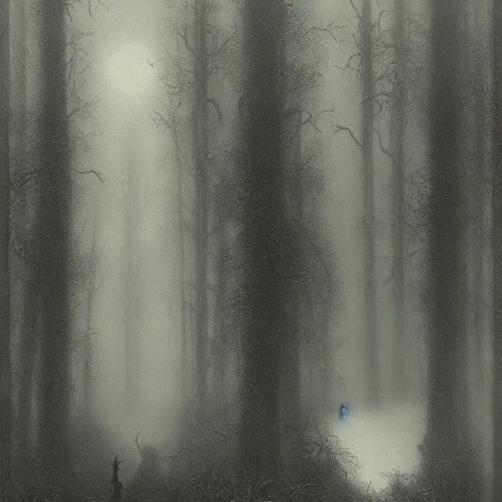 Prompt: a cloaked hooded figure in a foggy forest, by Odd Nerdrum
