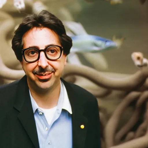 Prompt: ray romano in glasses works at an aquarium, 3 5 mm lens