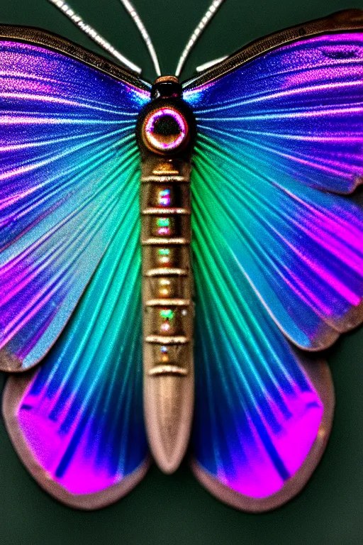 Prompt: high quality macro photo gothic iridescent moth! jewelled gorgeous! highly detailed david ligare elson peter cinematic blue neon lighting high quality low angle hd 8k sharp shallow depth of field