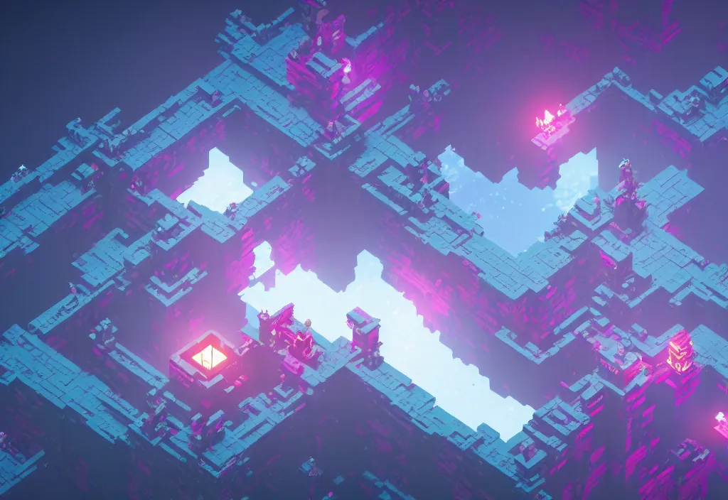 Image similar to isometric magicavoxel Bloodborne hyperlight drifter cinematic lighting, 4k