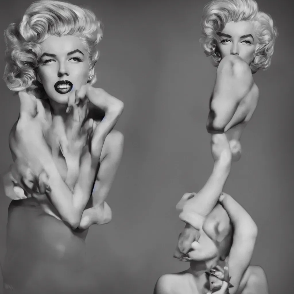 Prompt: estefania ferrario as marilyn monroe posing, hyperrealistic, fashion photoshoot