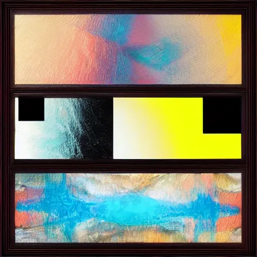 Image similar to framed collage of different abstract glitch art paintings of emergent structures with bold lines and pixels, 8k, trending on artstation,