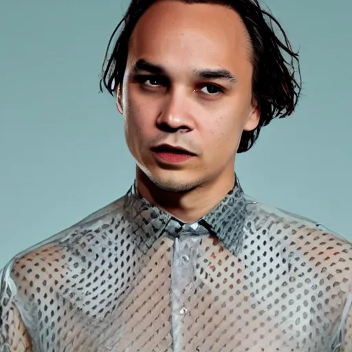 Prompt: Frank Dillane wearing mesh shirt