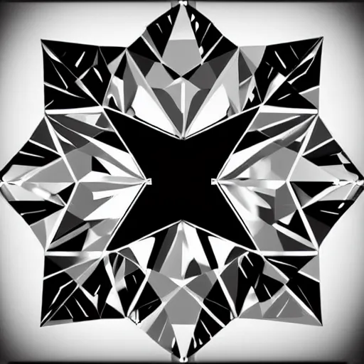 Prompt: a large, shining diamond. It is cut perfectly and reflects the light in a million different ways. All around the diamond are smaller diamonds, all different sizes and shapes. They are all arranged in a symmetrical pattern. The background is a deep black, making the diamonds stand out even more. To the left of the diamond is a man, wearing a suit made of the same material as the diamonds. He is smiling and holding out his hand, as if offering the diamond to the viewer. To the right of the diamond is a woman, also wearing a suit made of diamonds. She has her arms crossed and a look of disdain on her face.