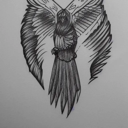 Image similar to tattoo sample on paper stencil. pencil sketch, hawk