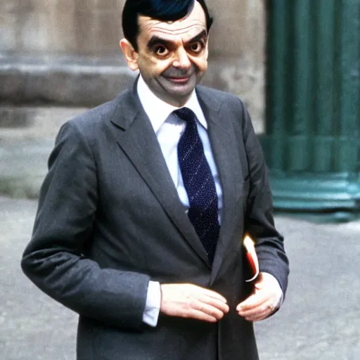 Prompt: mr bean as queen of England