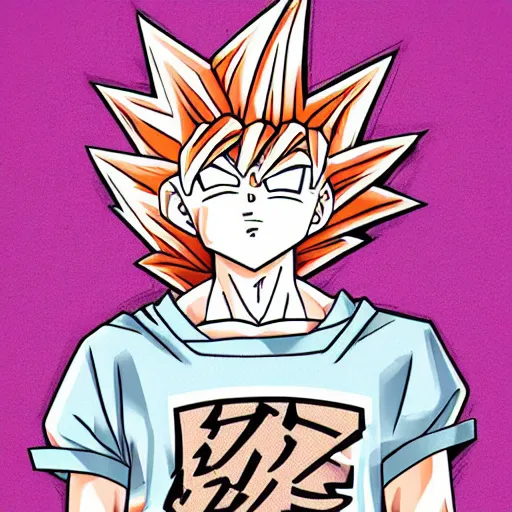 Prompt: streetwear fashion influencer character minimalistic illustration pastel colors dragon ball anime style