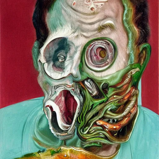 Image similar to Florida man by Francis Bacon, painting, body horror, biopunk