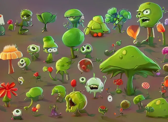 Image similar to concept art of cute candy plants for plants vs zombies game oil painting by Jama Jurabaev, extremely detailed, brush hard, artstation, for AAA game, high quality