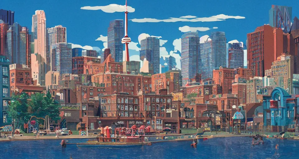 Prompt: a beautiful scenic painting of toronto by wlop and wes anderson and spike jonze and steven spielberg