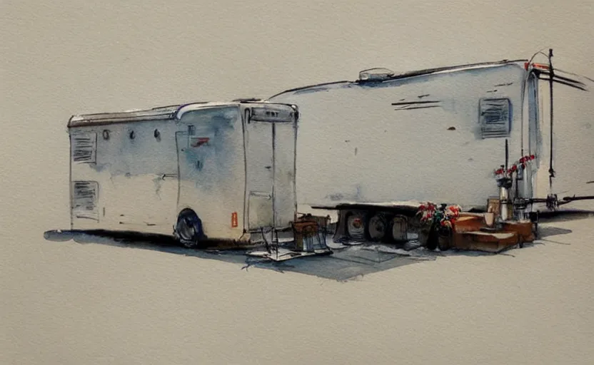 Prompt: concept art of a trailer, pinterest, artstation trending, behance, watercolor, by coby whitmore, silver, laser light,