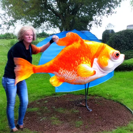 Prompt: a giant goldfish, outdoors, craigslist photo