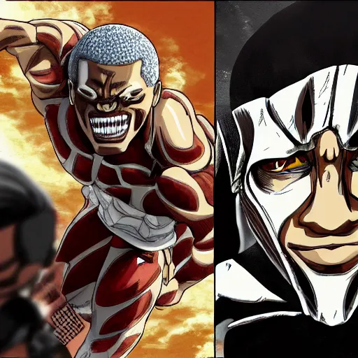 Prompt: barack obama as the armored titan in the style of attack on titan