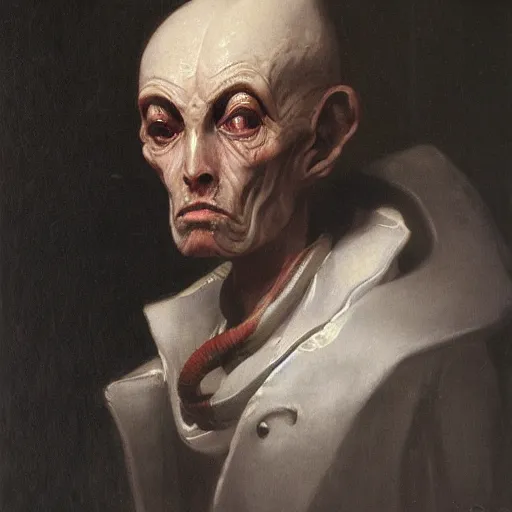 Prompt: gray alien portrait by andreas achenbach